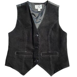 LNR vintage 90s black genuine leather suede button up vest pockets sz M